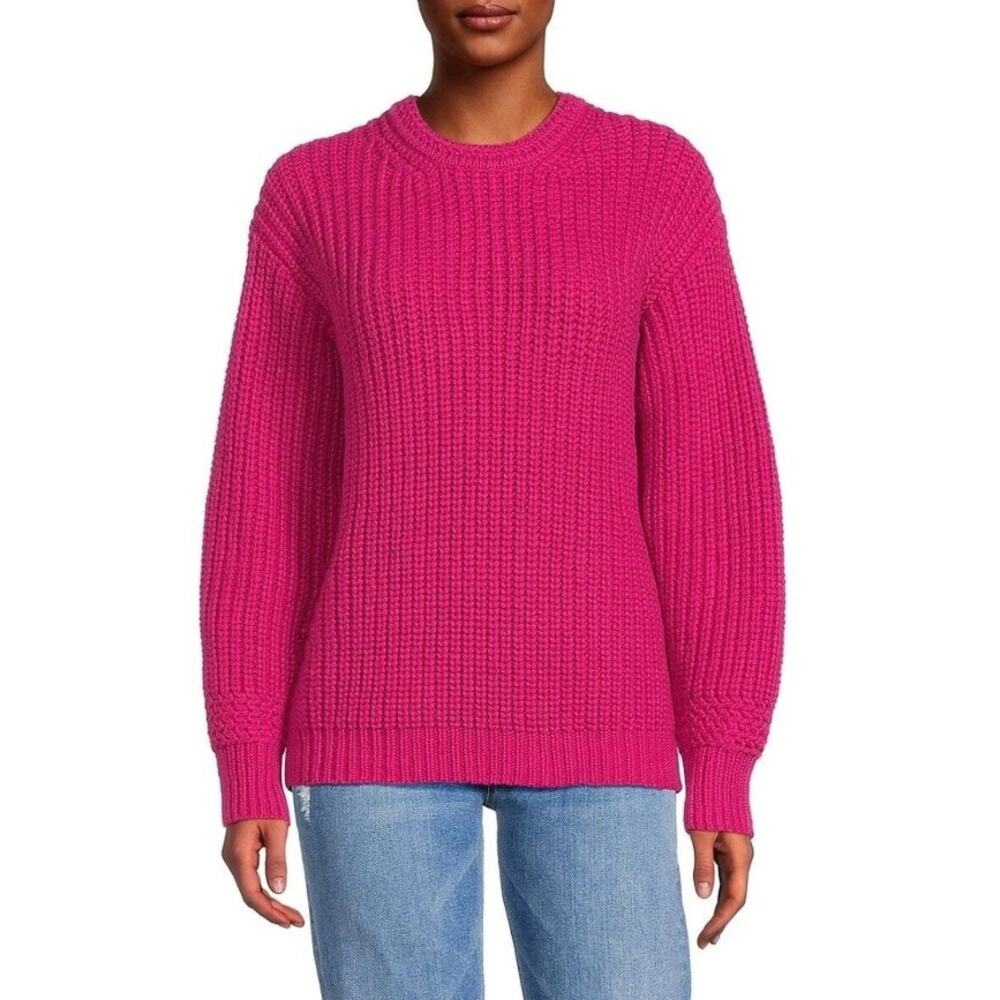 MARINE LAYER pink Oversized Crewneck chunky knit cotton merino wool sweater top - Picture 3 of 10